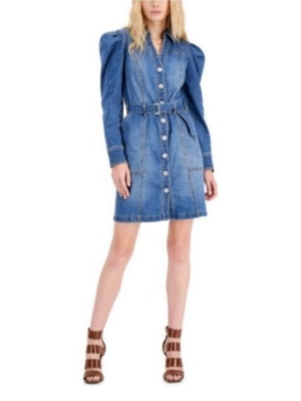 INC International Concepts puff-sleeve denim dress